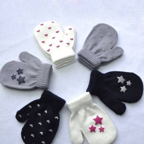 Guantes cálidos de punto para niños, manoplas con patrón de corazón y estrella de lunares, Mitones para bebés de 3 a 6 años