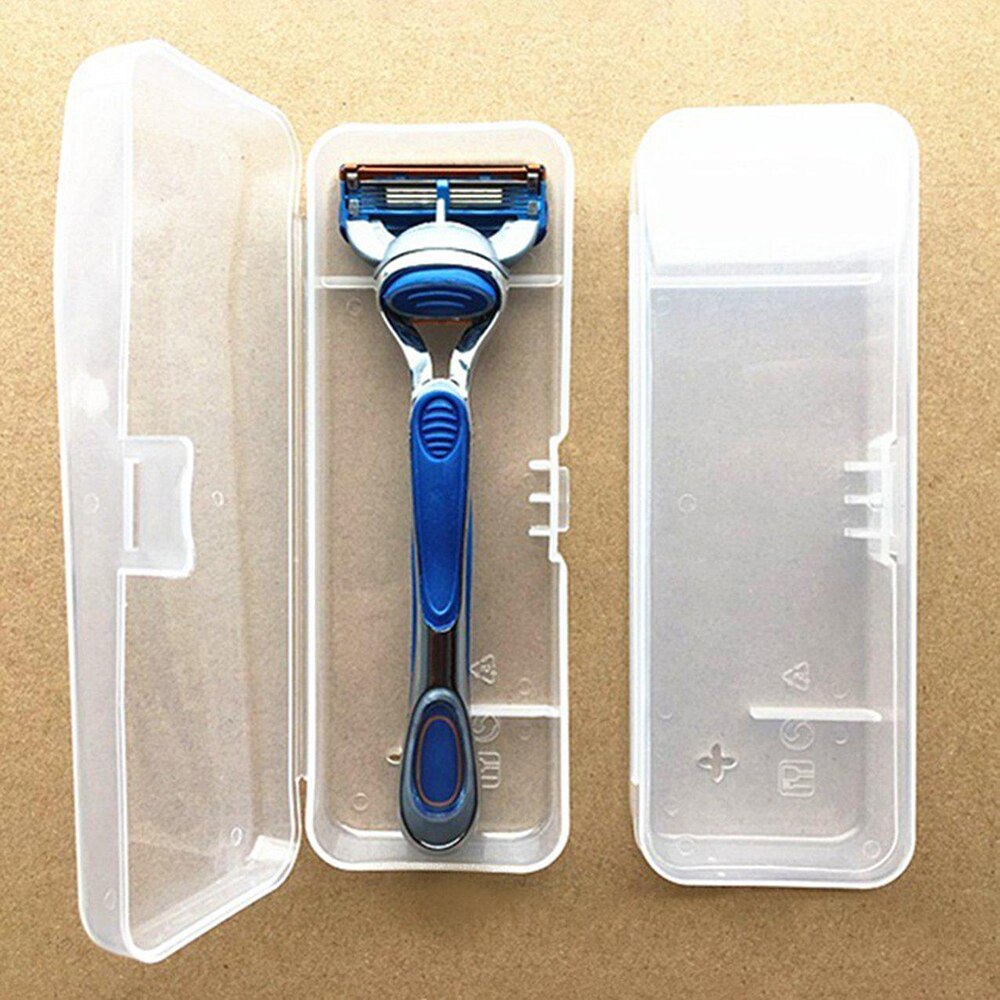 Bærbar barberkasse barbermaskine beholder gennemsigtig plast til rejsetaskeholder manuel barberkassette opbevaringsboks