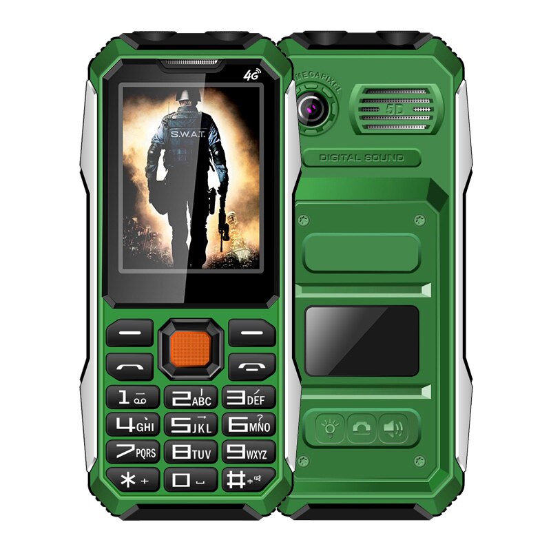 2.4&quot; Dual Sim Shockproof Cellphones SOS MP3 video player camera recorder alarm GSM featured mobile phones Russian Keyboard: add 8GB TF card / Green