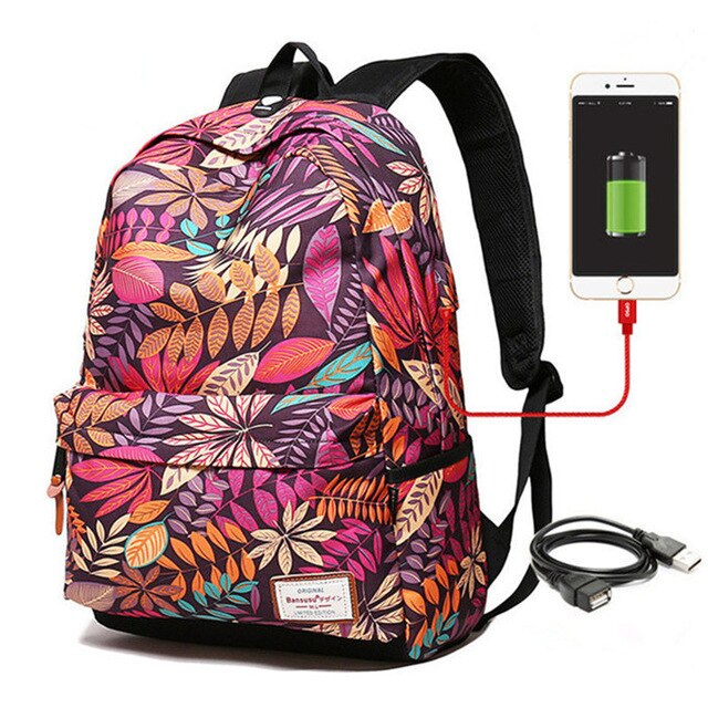 Usb Opladen Laptop Vrouwen Rugzak Voor Tiener Studenten Meisjes School Rugzak Afdrukken Vrouwelijke Reizen Bagpack: Purple Big