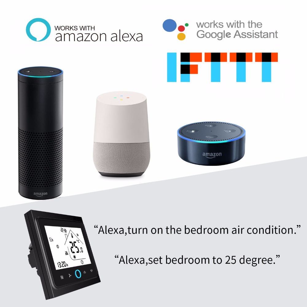 Wifi termostat temperaturregulator lcd berøringsskærm baggrundsbelysning til elektrisk opvarmning fungerer med alexa google home 16a