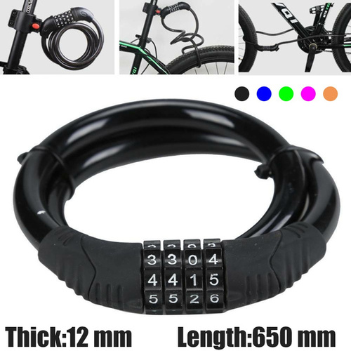1Pc Combination Number Code Bike Bicycle Code Lock 12mm Thick By 650mm Length Steel Cable Chain Lock