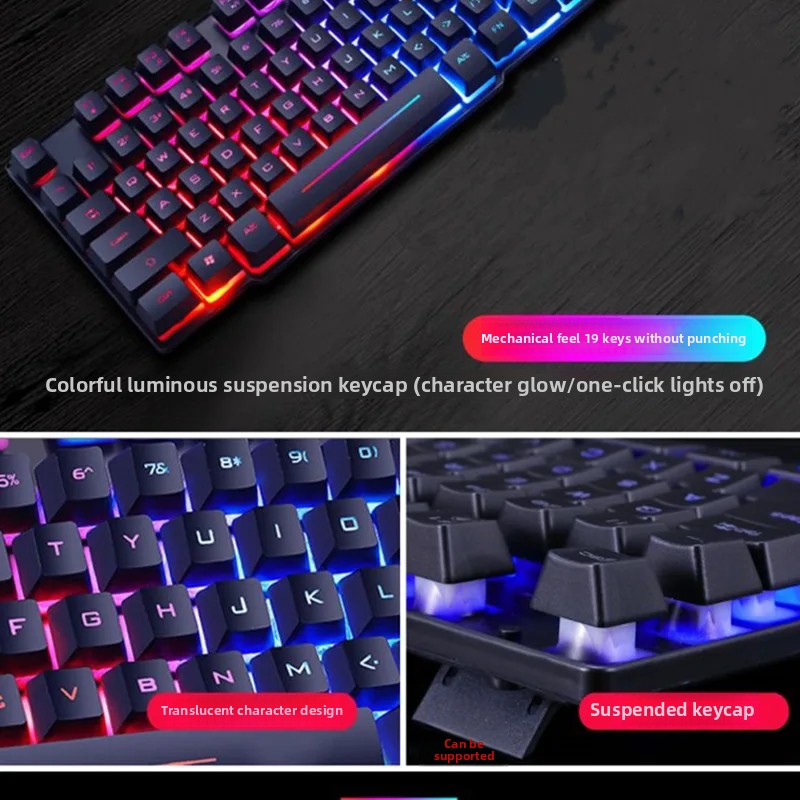 Thickened backlit rainbow glowing keyboard mouse set feel keyboard of the season model from mainland china