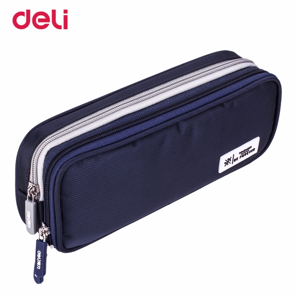 Deli durable canvas kawaii school pencil case big capacity office organizer stationery supply cute pen bag pouch box with zipper