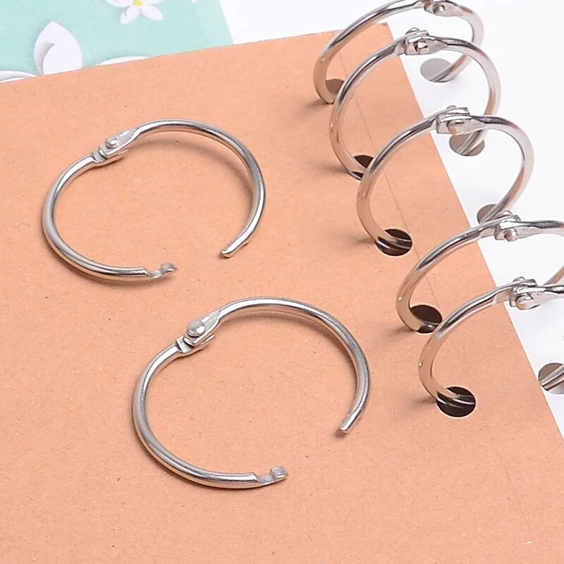 100pcs Notebook Loose Leaf Metal Binder Hinged Rings Circle Book Hoops Album Ring Clips Craft Photo Stationery Office Supply