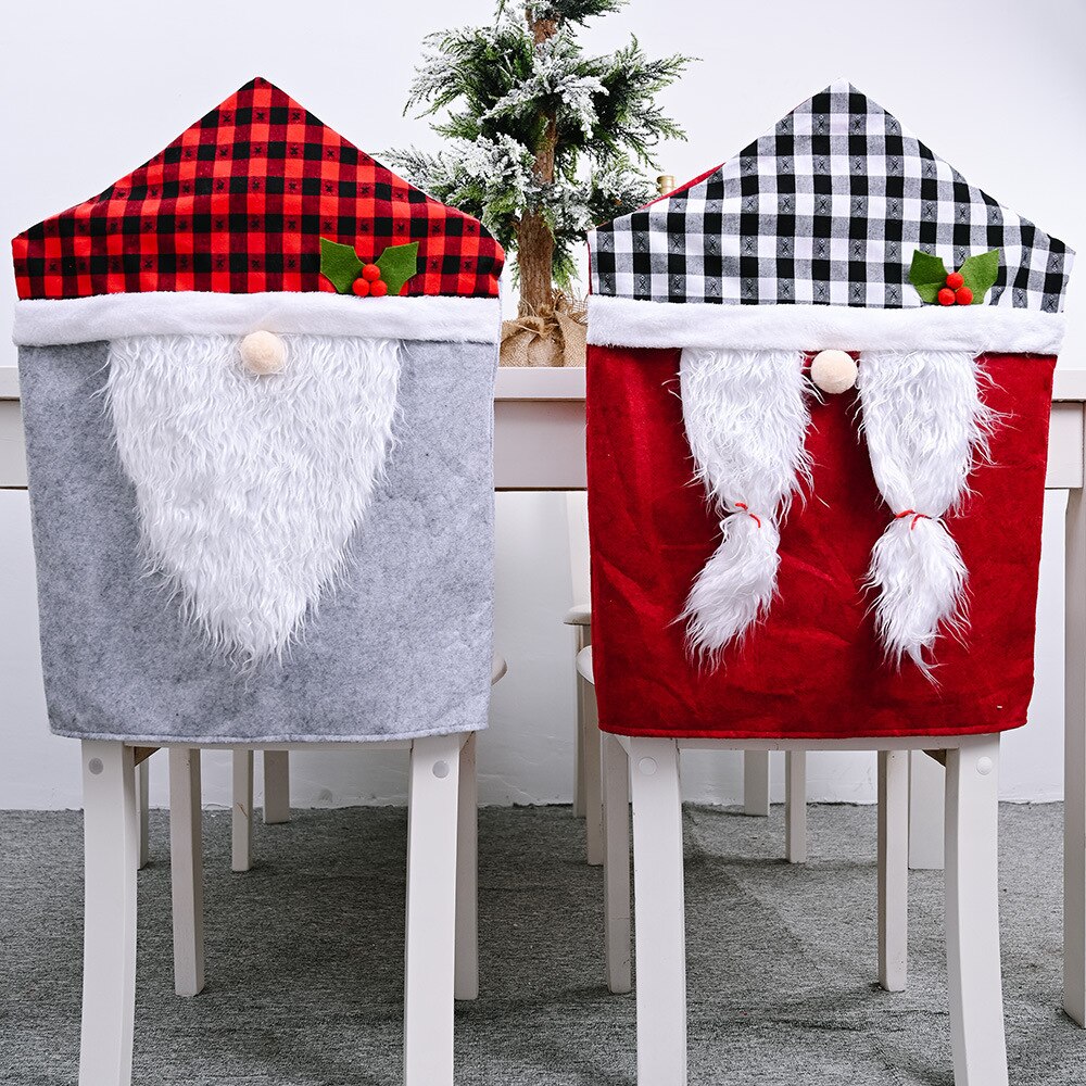 Plaid forest old man chair cover faceless doll stool cover cartoon chair cover backrest Christmas decorations