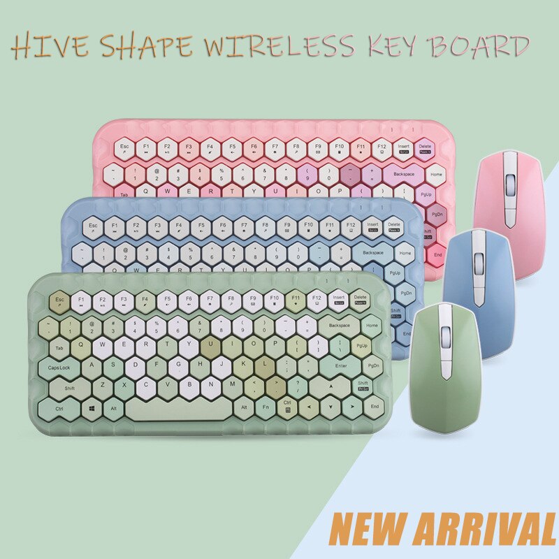 2.4G Wireless Mini Keyboard＆mouse Set Diamond Hive Shape Noiseless Keyboard for Laptop Desktop Pad