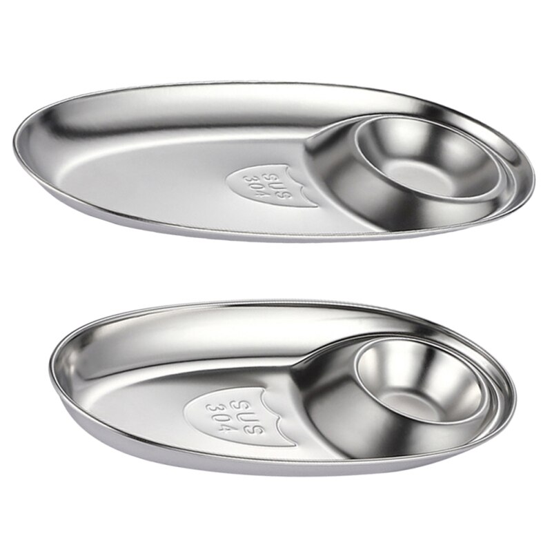 1Pc Rvs Diner Plaat 3 Secties Verdeeld Schotel Ronde Snack Diner Zilveren Platen Zilver Opslag Plaat Koreaanse Bestek