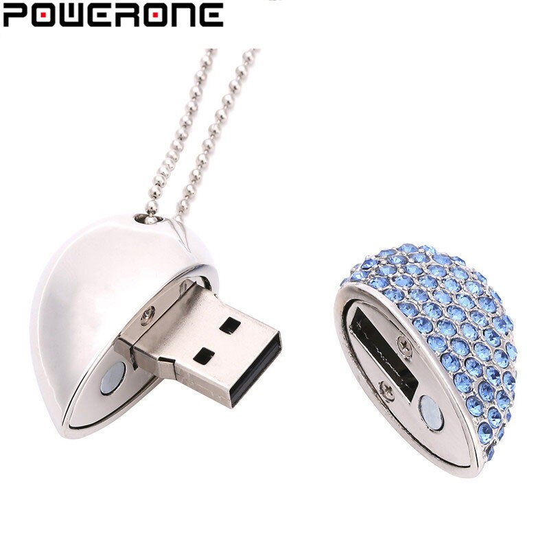 POWERONE cristal diamant coeur avec chaîne pendentif clé USB clé USB 64GB 16gb 32GB USB 2.0 collier mémoire bâton