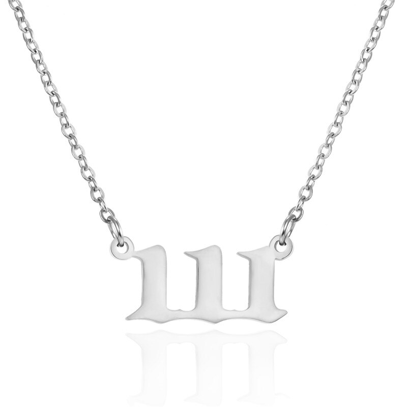 Stainless Steel Angel Number Necklace 111 222 333 444 555 666 777 888 999 For Women Men Lucky Number Chain Necklaces Jewelry: Silver 1