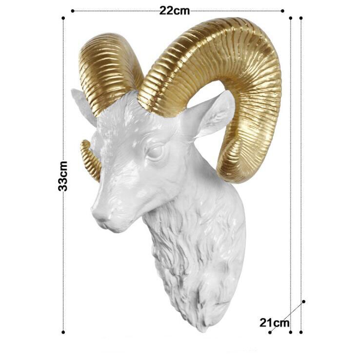 Amerikaanse dierenkop, gouden hertenkop, witte antilope 3d wanddecoratie, muurschildering, achtergronddecoratie, harskunst