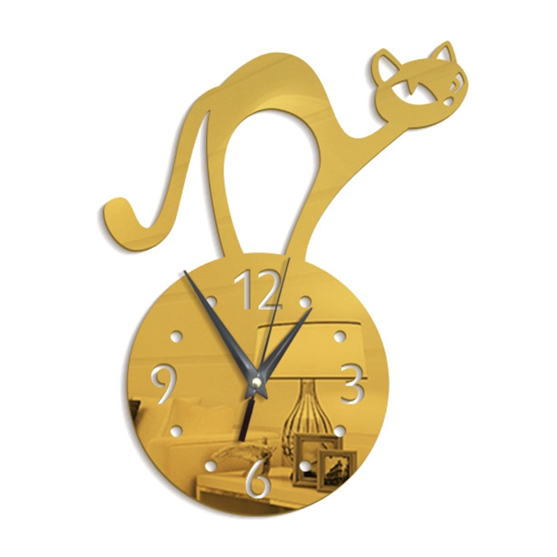 95AA Acrylic Mirror Wall Clock Cartoon Animal Hanging Wall Sticker Clocks Crafts