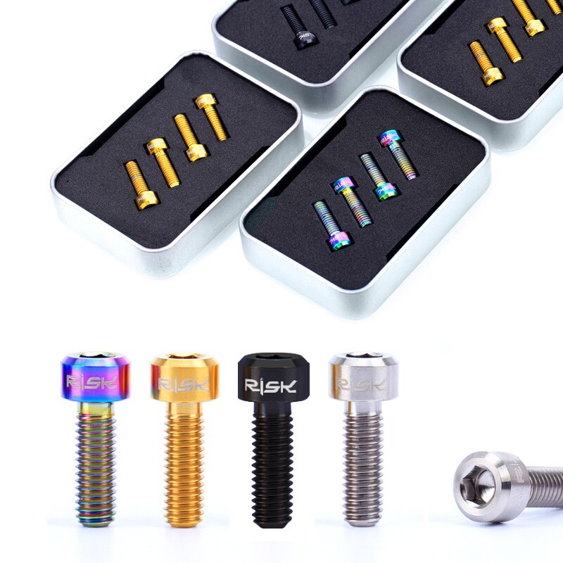 RISK 4pcs M6x16/18/20mm 4 Colors Titanium Alloy Bicycle Disc Brake Clamp Bolt Suit For SLX XT MTB Bike Device Fixed Screw Bolts