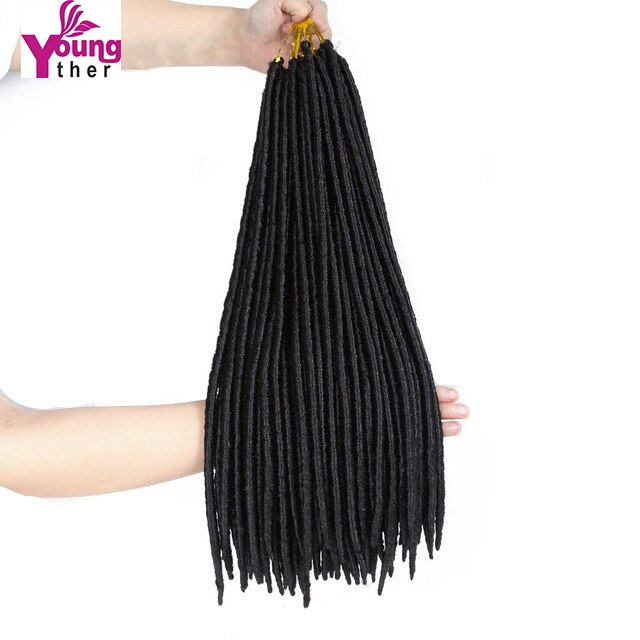 Youngther Crochet Braids Locks Straight Faux Locs Crochet Hair Extensions Synthetic Braiding Hair Black Colors For Women: 1