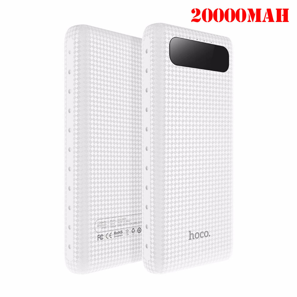 HOCO 20000 mah Dual USB Power Bank 18650 Draagbare Externe Batterij Universele Mobiele Telefoon Oplader PowerBank 10000 mah Voor Telefoons: 20000mAh White