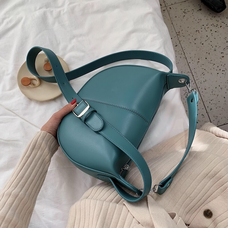 Dames crossbody tas met hoge capaciteit, halve cirkel zadeltassen, pu leren schoudertassen voor dames, handtassen, bolsas: Blauw
