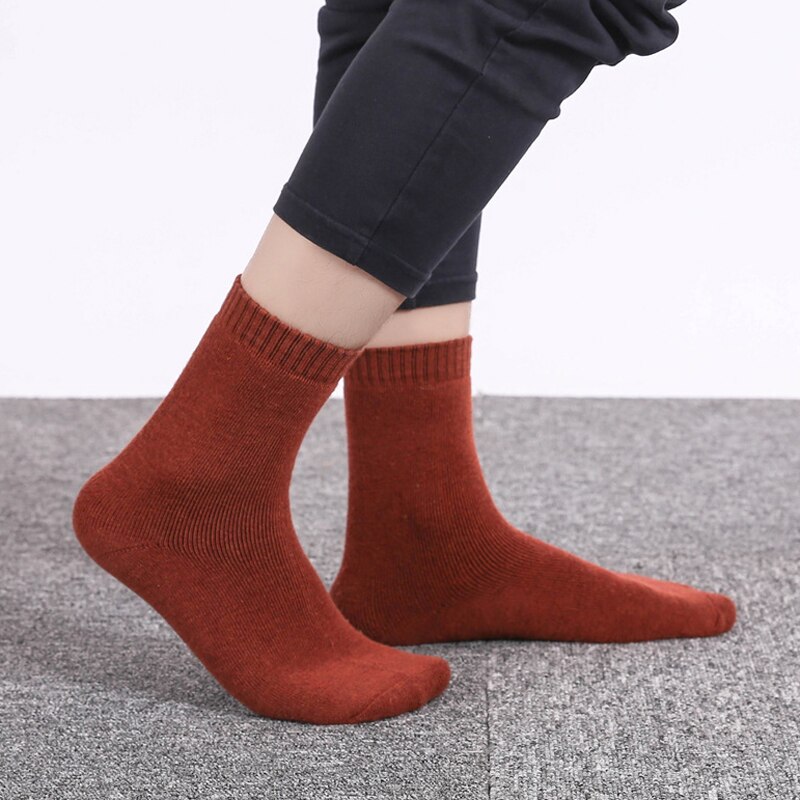 Chaussettes en coton et laine pour hommes, chaussettes épaisses et chaudes à Compression, couleur unie, blanc, 10 couleurs