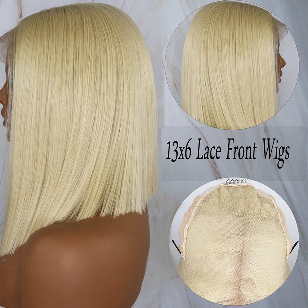 Yysoo 613 Blonde Color13x6 Korte Lijmloze Synthetische Lace Front Pruiken Voor Vrouwen Futura Straight Hittebestendige Bob Pruik Dagelijks Gebruik