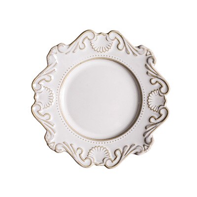 Kreative Barock Keramik Geschirr Gericht Westlichen Lebensmittel Erzähler Salat Schüssel Suppe Schüssel Weiß Glasur Geprägt Juni Teng Serie: TZ-233B80  Weiß