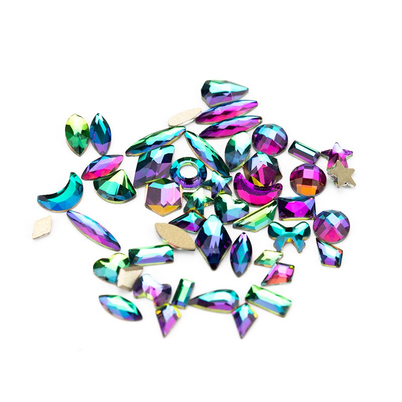 VDD 100 stuks glas nail art steentjes plaksteen strass glitter kristal strass gemengde vorm diamant glanzende doe-het-zelf ambachten decoratie