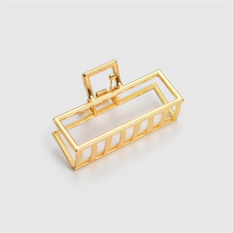 Women Girls Geometric Hair Claw Clamps Metal Hair Crab Moon Shape Hair Claw Clip Solid Color Hairpin Large Size Hair Accessories: Rectangle Gold