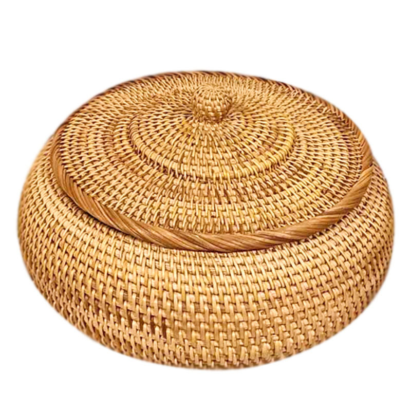 Runde Rattan Boxen mit Deckel Hand-gewebte Multi-Zweck Weide Taskleiste 11 Zoll Picknick Lebensmittel Brot Tisch Lagerung korb