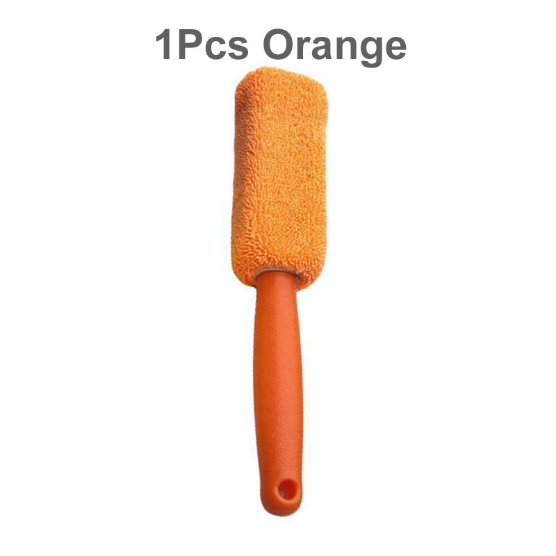 Bil mikrofiber hjulvask børste køretøj rengøringsbørste hjul fælge dækvask børste bilvask bil detaljer polering til en bil: 1 stk orange