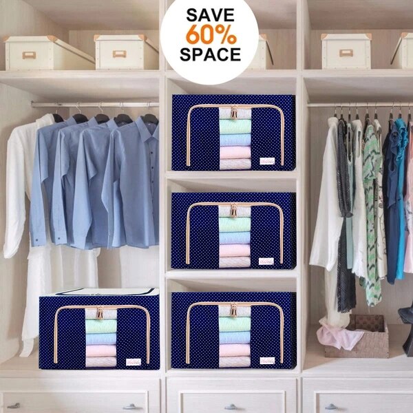 Oxford Cloth Storage Box Steel Frame Storage Box Waterproof Transparent Fabric Home Storage For Clothes Socks Underwear