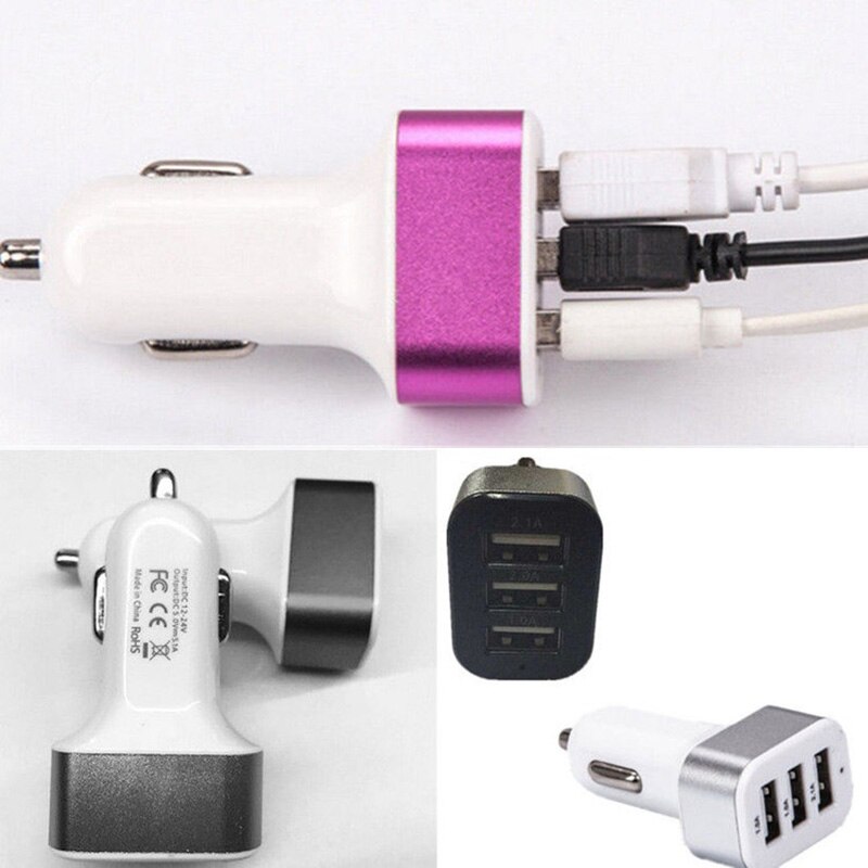Cargador USB Universal para coche, adaptador de 3 puertos, enchufe 1A 2.1A, carga rápida para GPS, teléfonos móviles, MP3