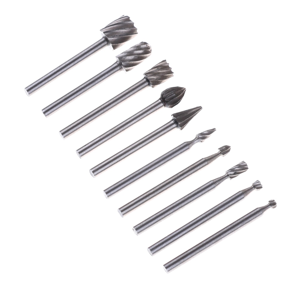 10 Pieces Wood Stone Metal Root Carving Milling Cutter High-speed steel Routing Router Drill Bits Set Rotary Burrs Tools