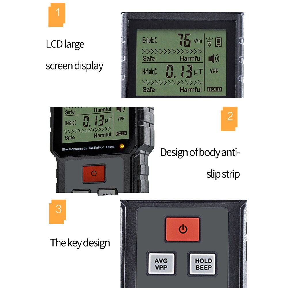 Elektromagnetisk strålning testare digital lcd elektrisk magnetfält emf meter dosimeter detektor enhet för datortelefon