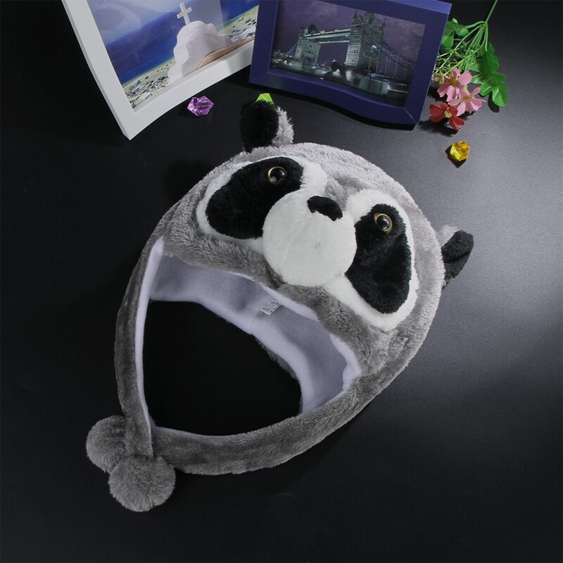 Unisex Winter Fuzzy Pluche Wasbeer Dier Hoed Met Pompom Lange Bandjes Sneeuw Ski Warme Oorklep Beanie Cap Cosplay Kostuum