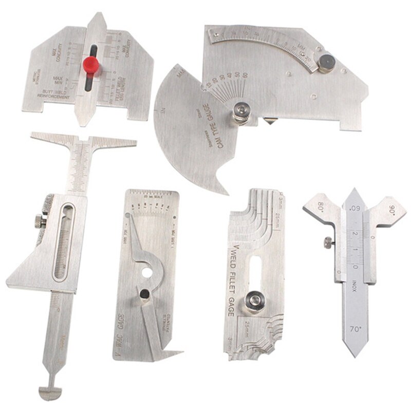 6Pcs Welding Gauge Weld Inspection Gauge Weld Seam / Round Corner / Crown Test Size Ruler Angle Measurement Kit Combination: Default Title