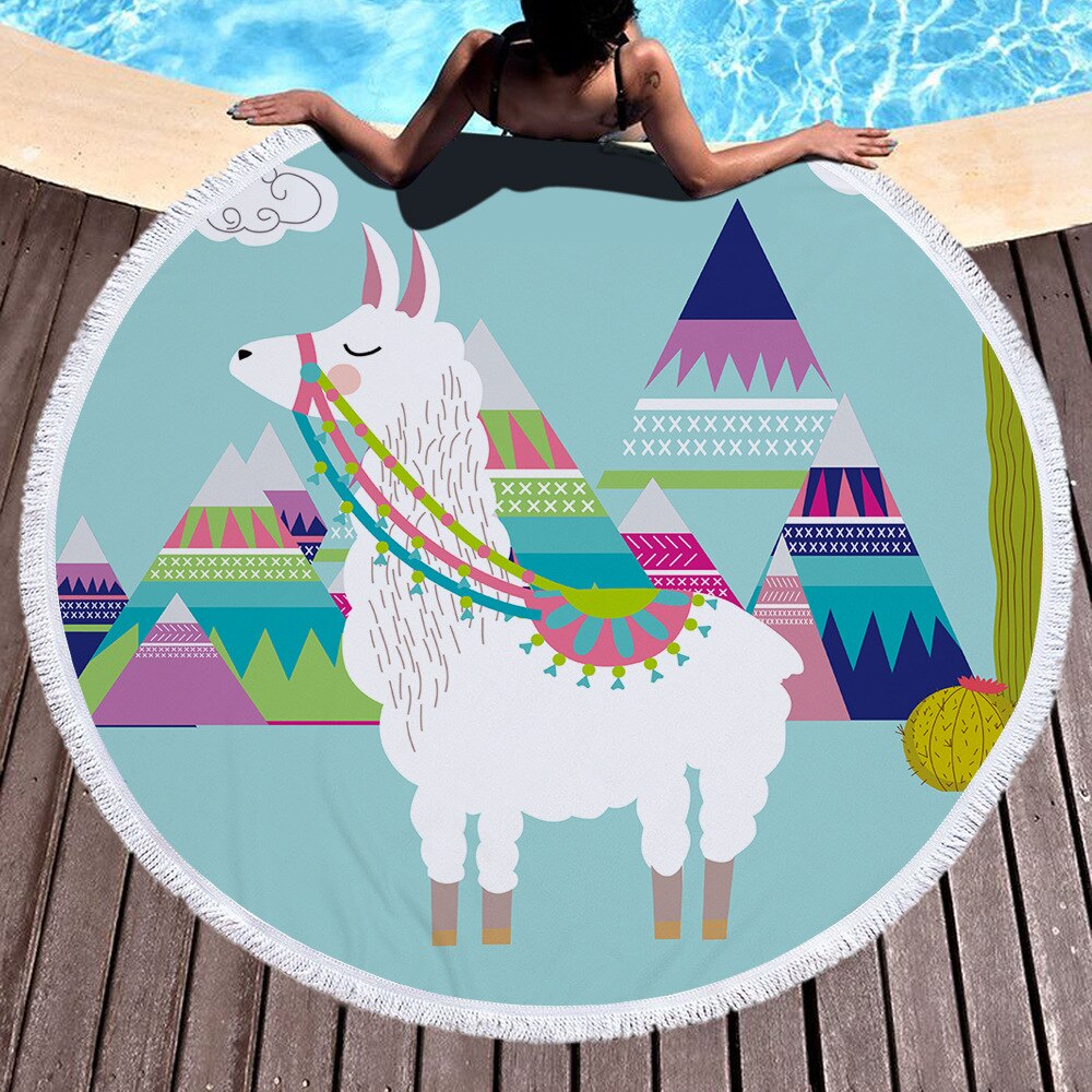 Microfiber Ronde Strandlaken 150 cm Badhanddoeken Kwastje Leuke Alpaca Print Zomer Vrouwen Sandy Zwemmen Plage Zonnebad Toalla Playa
