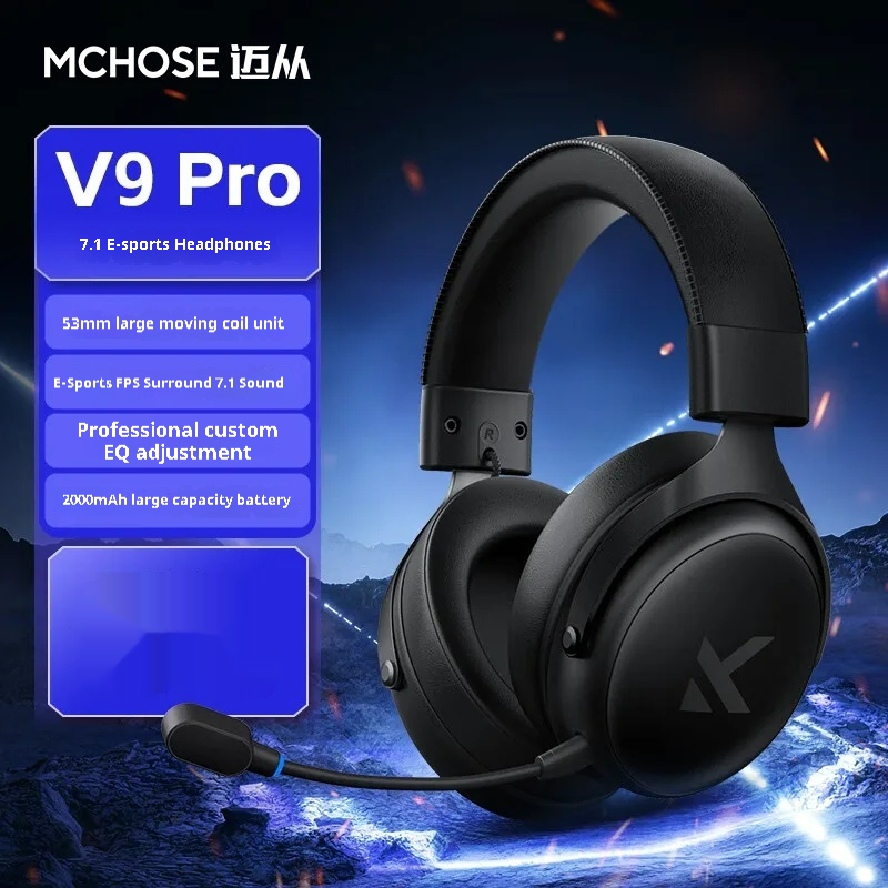 MCHOSE V9 Pro Draadloze Gaming Headset - 7.1 Surround Sound, 250 Uur Batterij, Ruisonderdrukkende Microfoon, Lichtgewicht: Wit