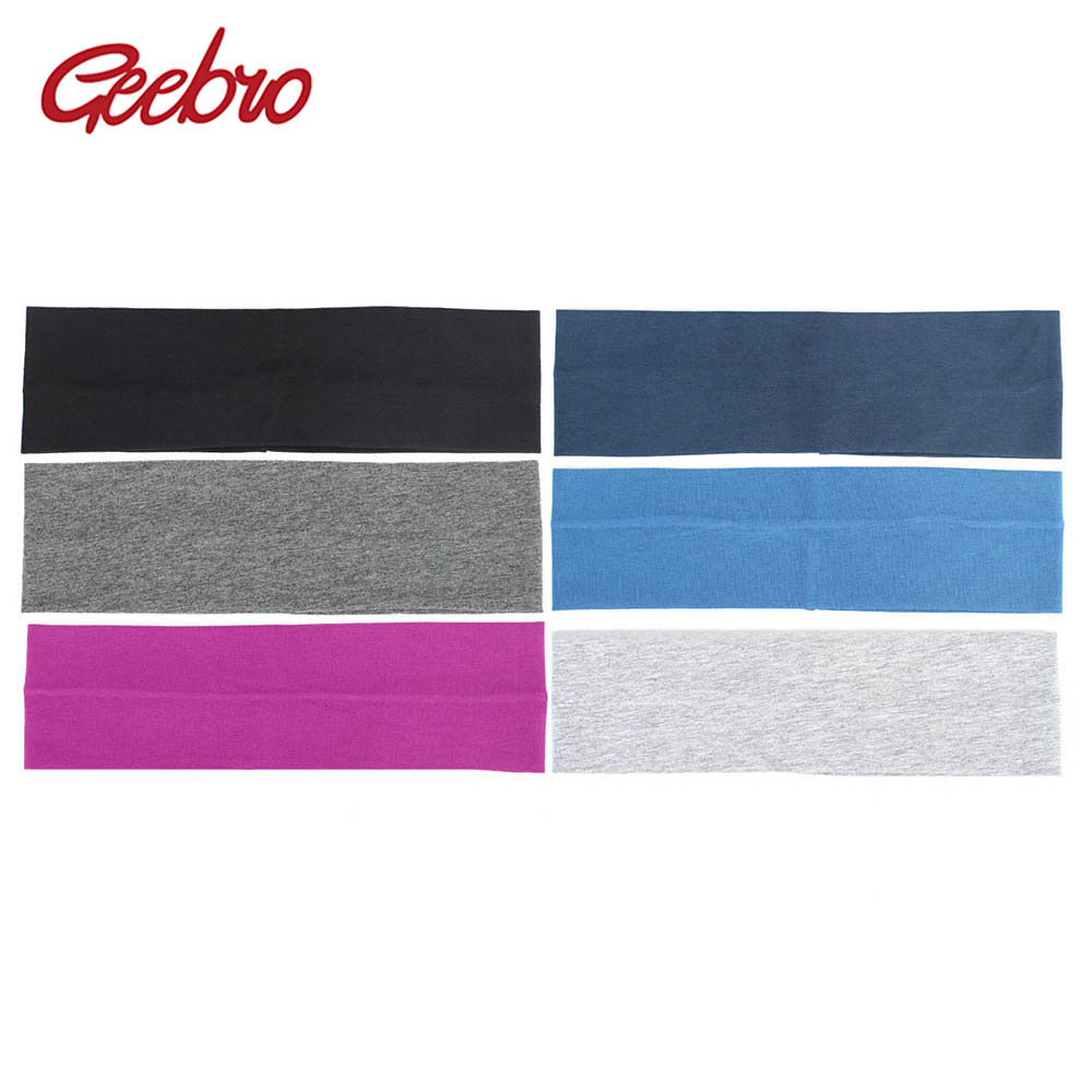 Geebro women's headband, 7 cm cotton plain flat headbands for girls, summer ladies' elastic stretch hair band