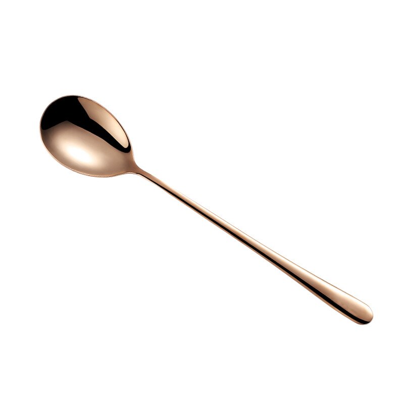 304 Stainless Steel Long Handle Household Cute Korean Spoon Adult Dinner Spoon Gold Plated: Rose Gold