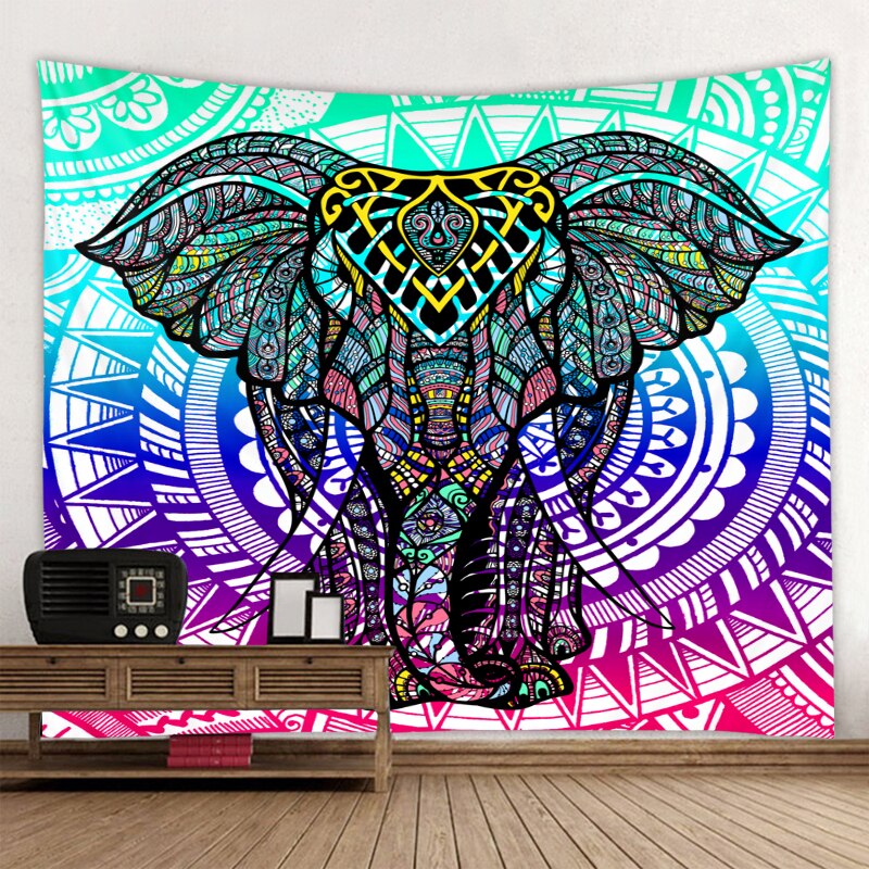 Indian Elephant Tapestry Mandala Bohemian Wall Tapestry Art Deco Blanket Curtain Bedroom Living Room Decoration Boho Hippie: 230x180cm