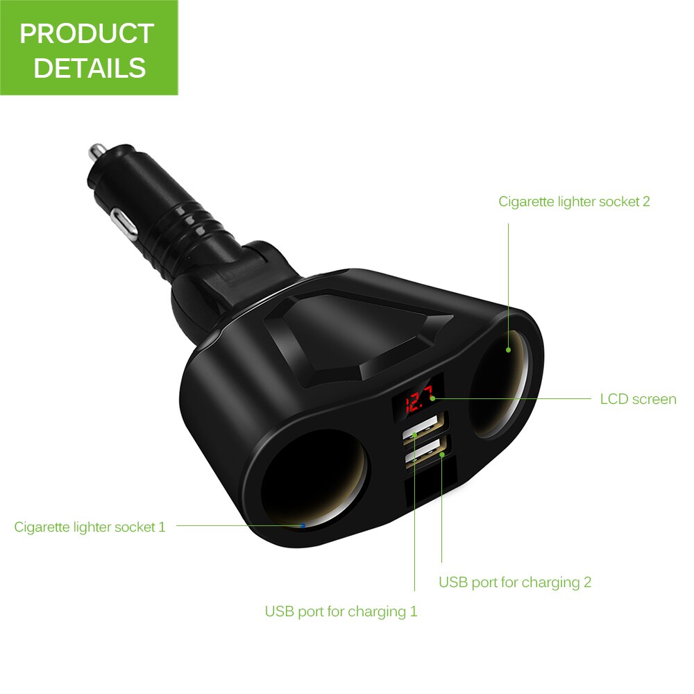 Car Charger Dual USB Low Power Intelligent Chip Rotatable Adjustment for Automobile Data Recorder Car Refrigerator