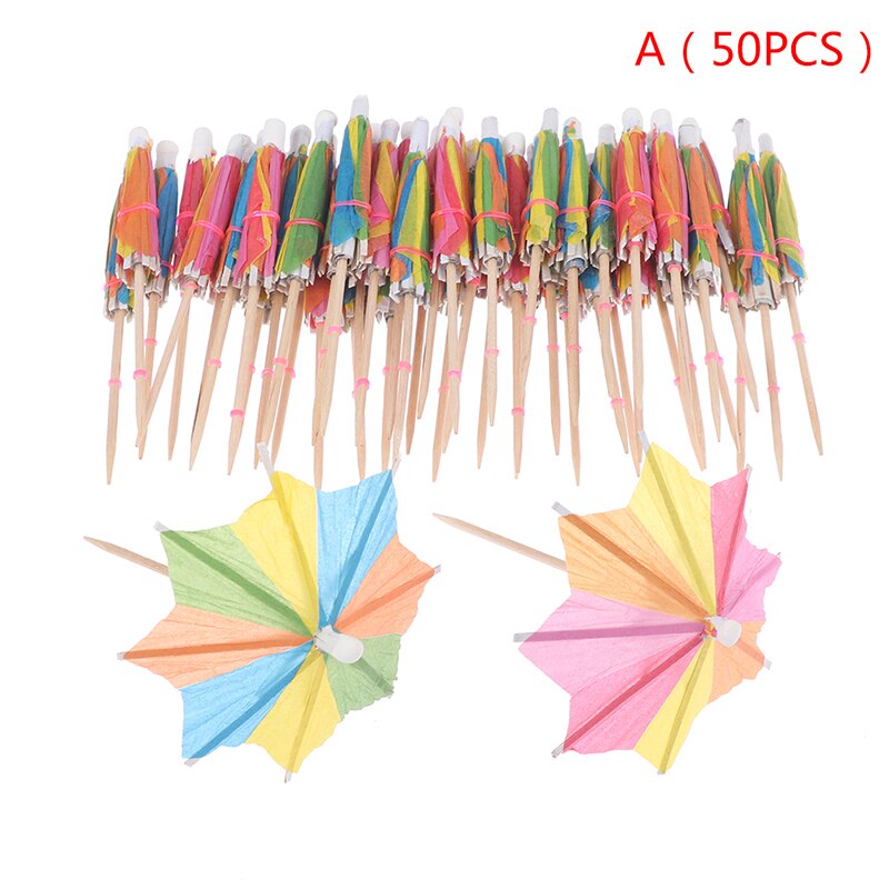 50Pcs Cocktail Paraplu Sticks Decoratieve Tandenstokers Fruit Cupcake Dessert Buffet Cocktail Parasols Drankjes Picks Party Servies: A