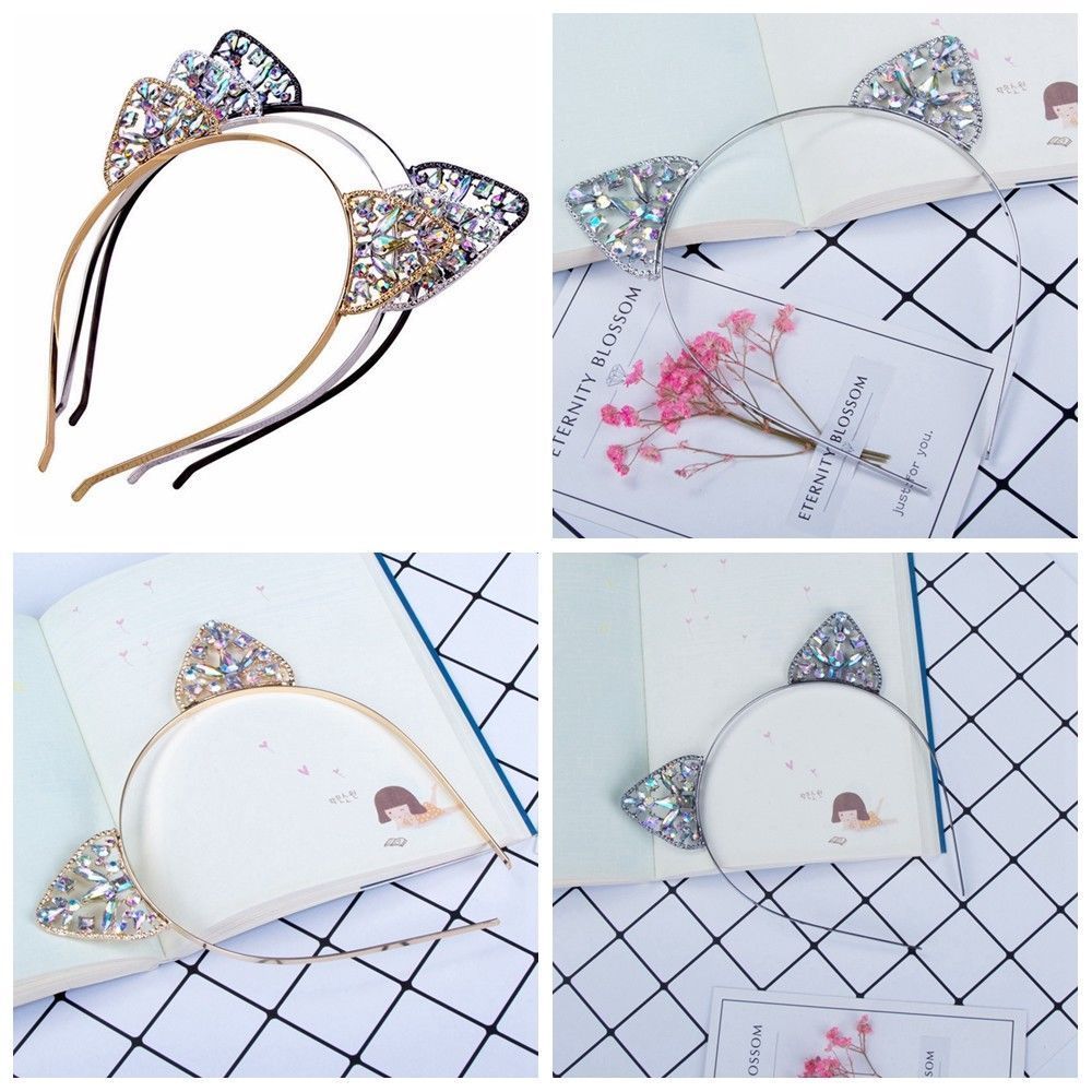 Diadema con orejas de gato para niñas y niños, diadema de Metal con diamantes de imitación, disfraz de Cosplay