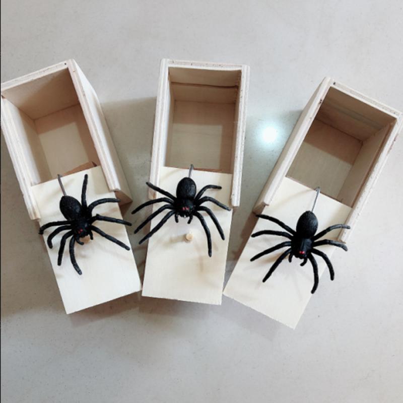 Houten Prank Spider Schrikken Doos Verborgen In Case Grappige Truc Spelen Joke Interessante Horror Gag Speelgoed April Fool 'S Day: Default Title