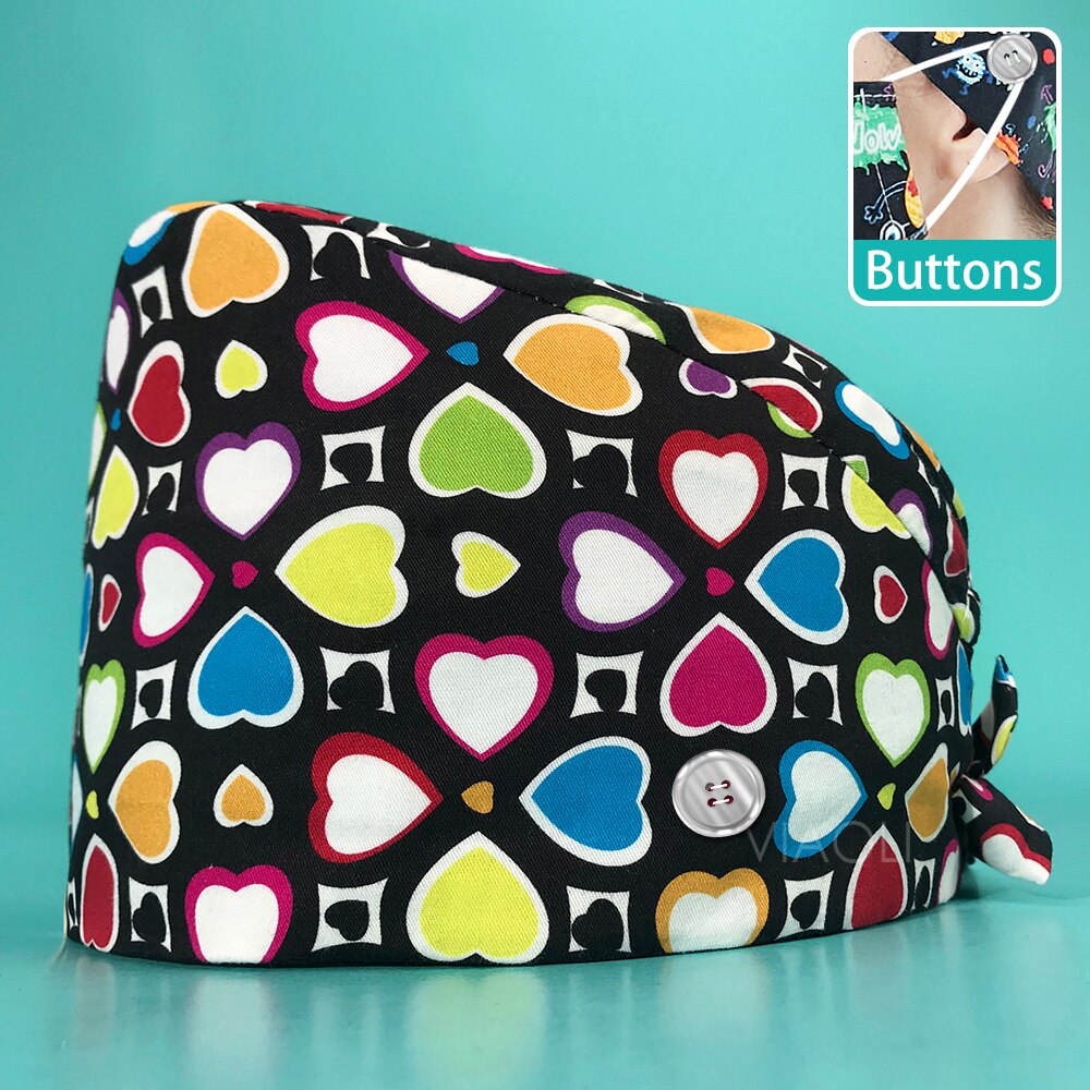 Health Workers Frosted Hat Laboratory operator work cap Beauty salon Print Hat adjustable Scrub Cap working Clean hat Spa Caps: 22089