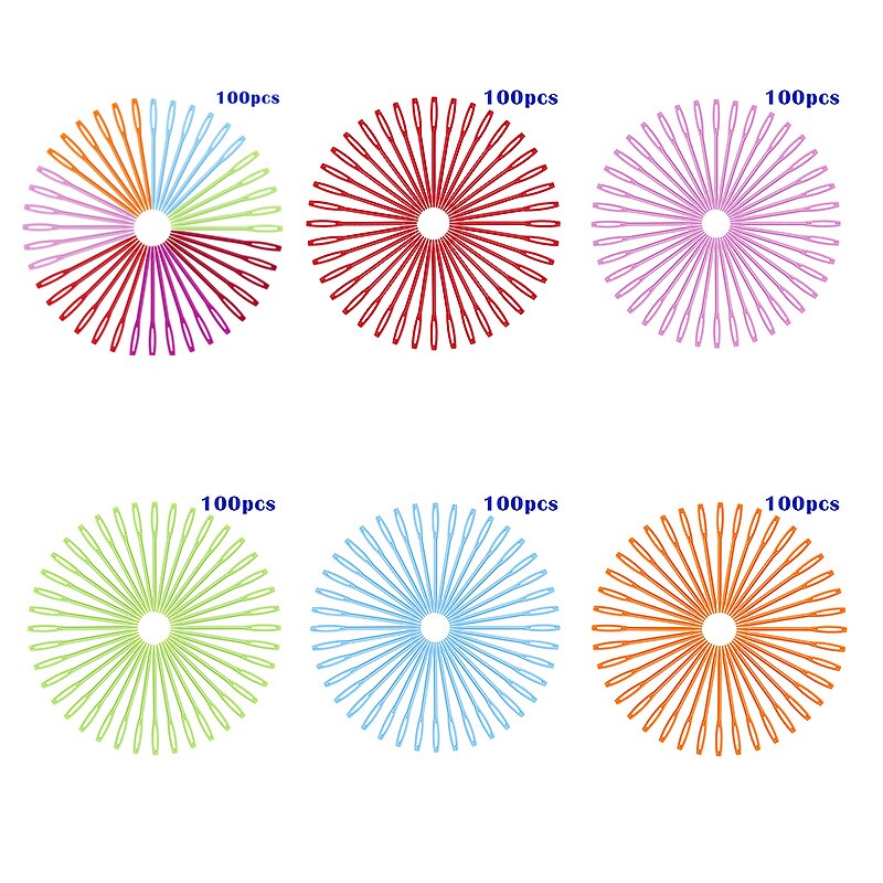 Agulhas de plástico para bordar, agulhas coloridas de plástico para costura de lã, para crianças, ferramenta de crochê com 100 peças