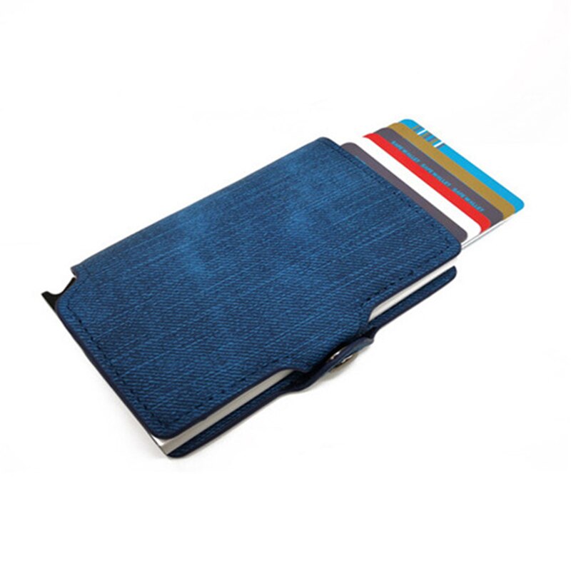 BISI GORO Colorful Credit Card Holder RFID Blocking Slim ID Holders PU Single Aluminum Box Business Hasp Card Wallets: CZ28 Blue