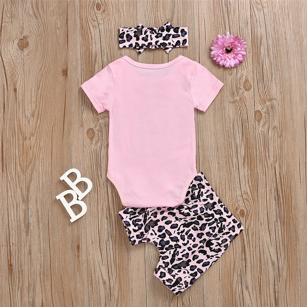Baby sommer tøj 3 stk baby pige søster matchende tøj kortærmet t-shirt top+leopard bukser/nederdel outfit