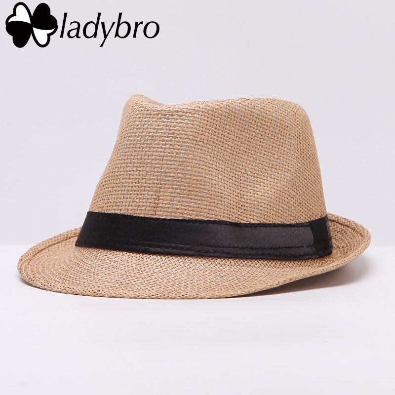 Ladybro Women Sun Hat For Men Hat Kids Summer Beach Hat Child Cap Female Panama Straw Hat Male Gangster Trilby Sun Visor Cap Boy: 006 khaki