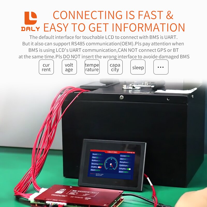 Daly BMS Accessories Bluetooth USB-UART USB-RS485 USB-CAN SOC Indicator Touch LCD Screen NTC Parallel Module For Daly Smart BMS