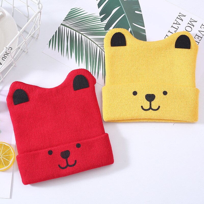 Kinderen 3d beren cartoon mutsen lente en herfst jongens meisjes mutsen gebreide mutsen winter warme effen kleur kindermutsen