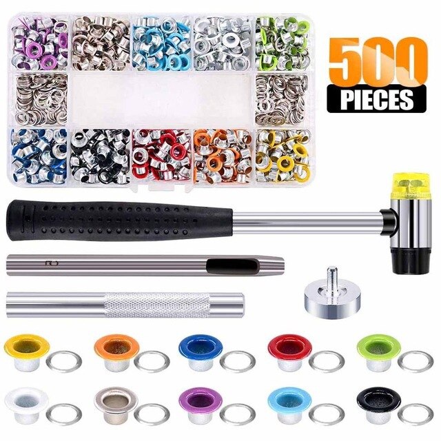 500 Sets Grommet Kit,Grommet Setting Tool Metalen Oogjes Set Met Installeren Tool Kit In Opbergdoos, lederen Ambachten Diy Projecten: 500 pcs A
